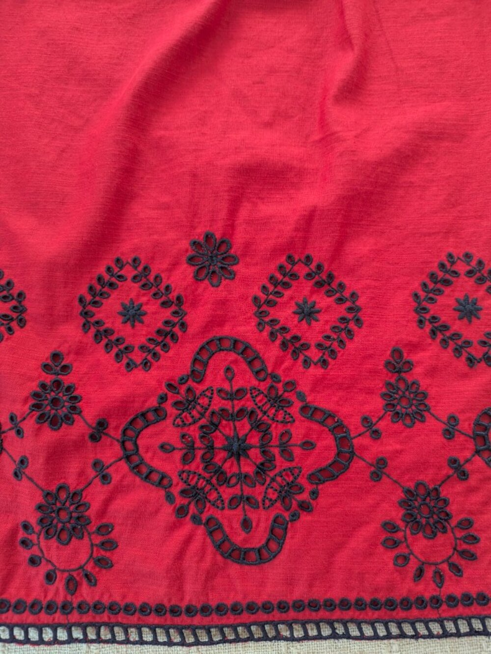 Talbots Red Linen Cotton Blend Embroidered Shift Dress Size 10 - Picture 6 of 11
